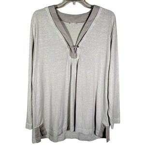 Poetry Tunic Top Womens 12 Hemp Cotton Knit Long Sleeve Gray Lightweight